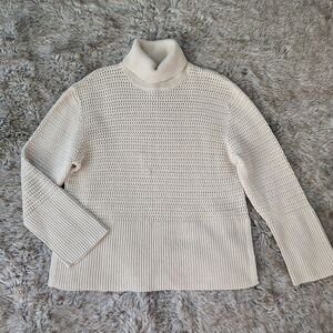 Gap Long Sleeve‎ Turtleneck Knit Sweater Split Bottom Seam Cream Women's Small